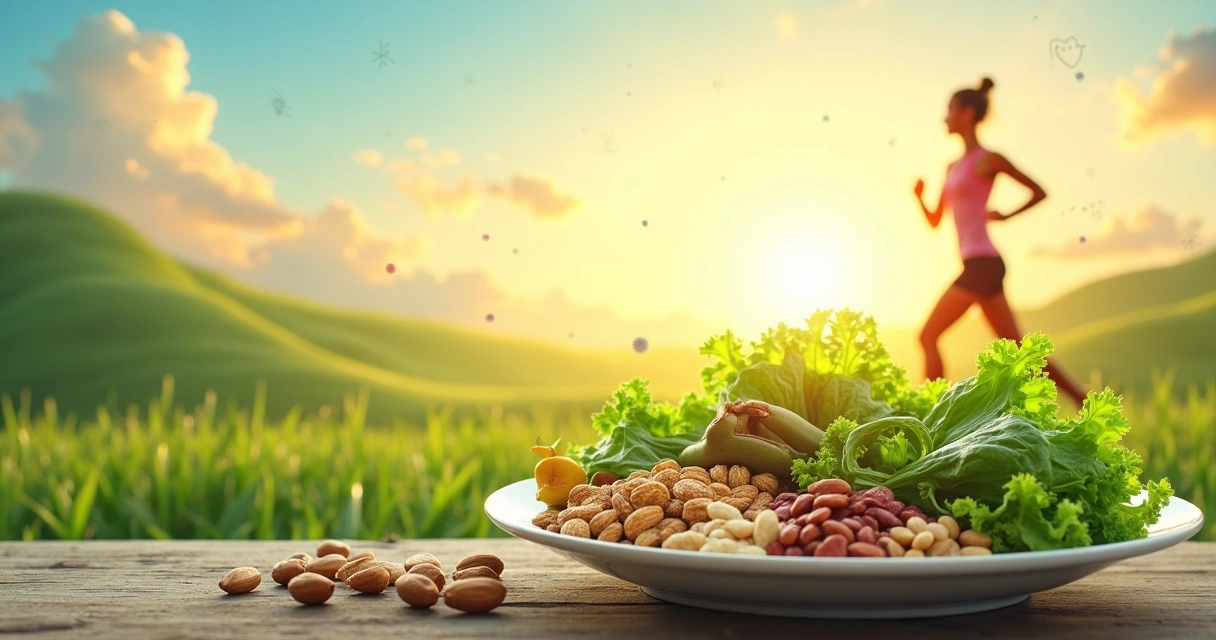 Prato vibrante de vegetais verdes e nozes simbolizando alimentos ricos em magnésio para imunidade.